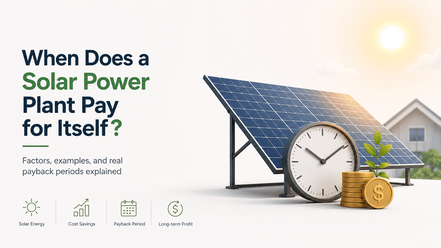 Solar panels and a clock — solar power plant payback